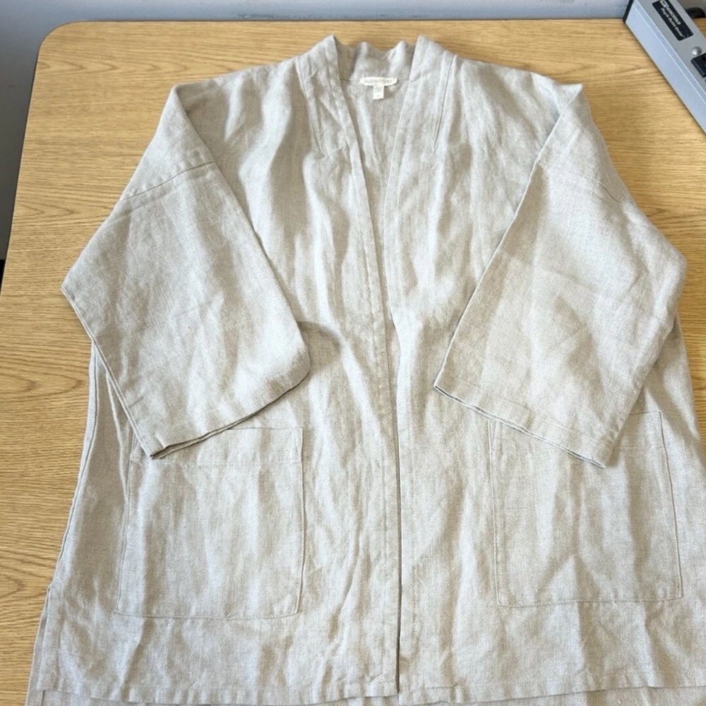 Eileen Fisher Beige Open-Front Linen Kimono Jacket - Picture 2 of 12